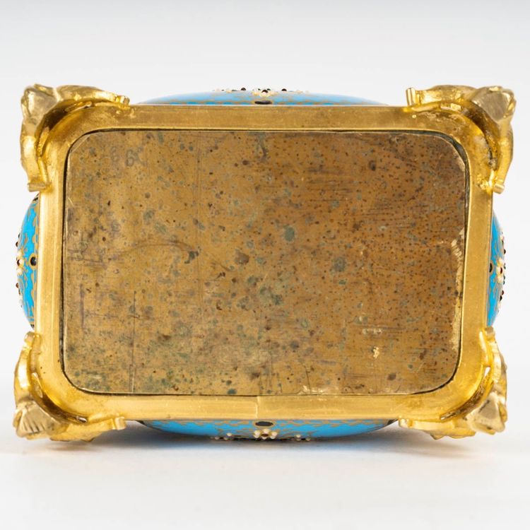 Scatola per gioielli in bronzo dorato e smalto, fine XIX secolo