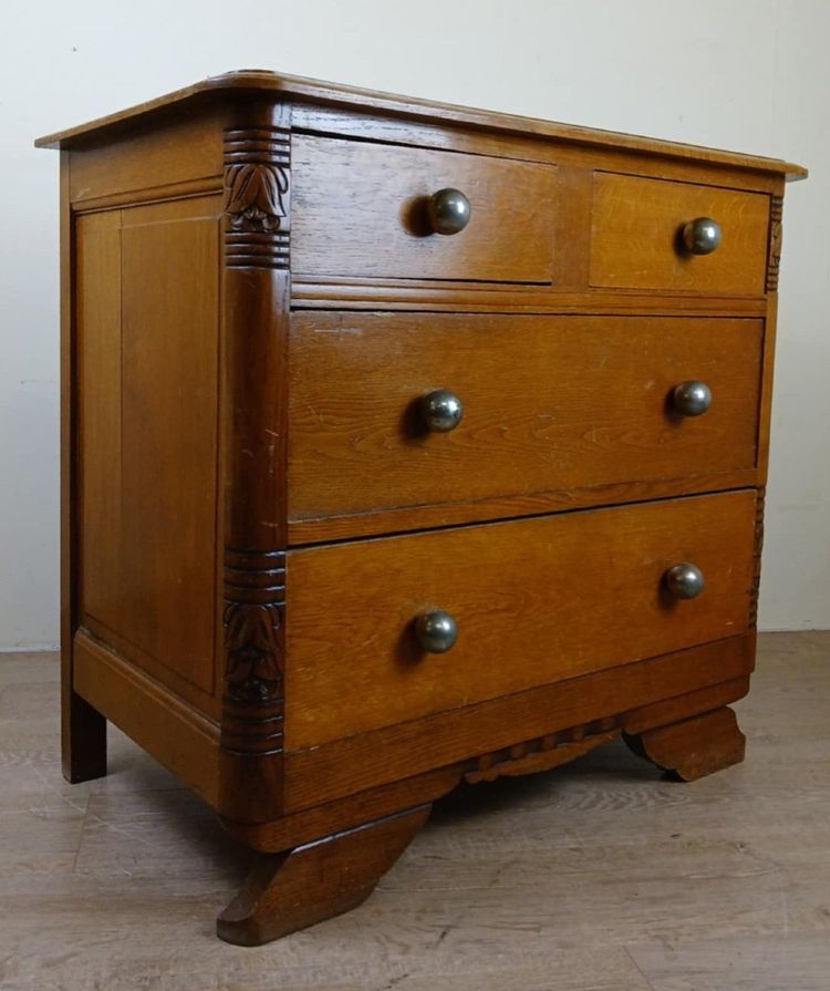 Cassettiera da donna d'epoca in rovere biondo