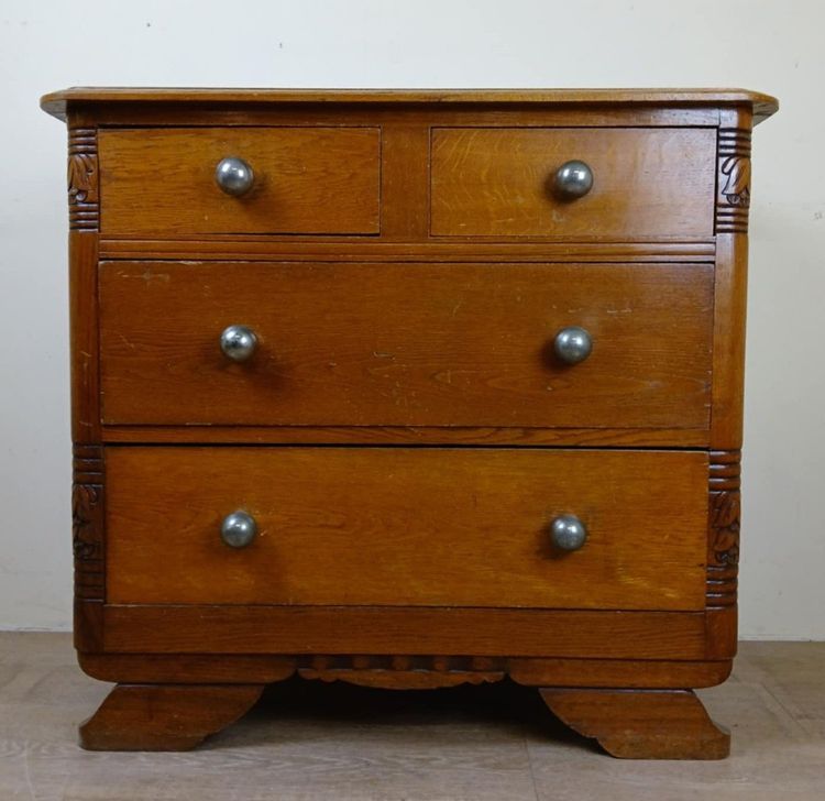 Cassettiera da donna d'epoca in rovere biondo