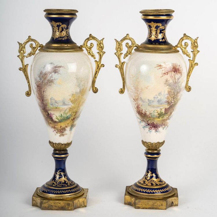 A Pair Of Porcelain And Earthenware Vases, Sèvres Late 19th Century