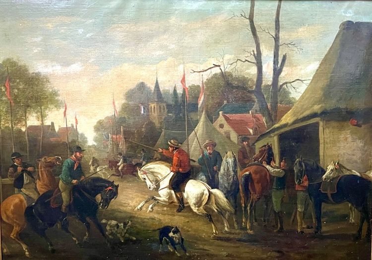 Huile Sur Toile « scène De Chasse » Josef Jodocus Moerenhout