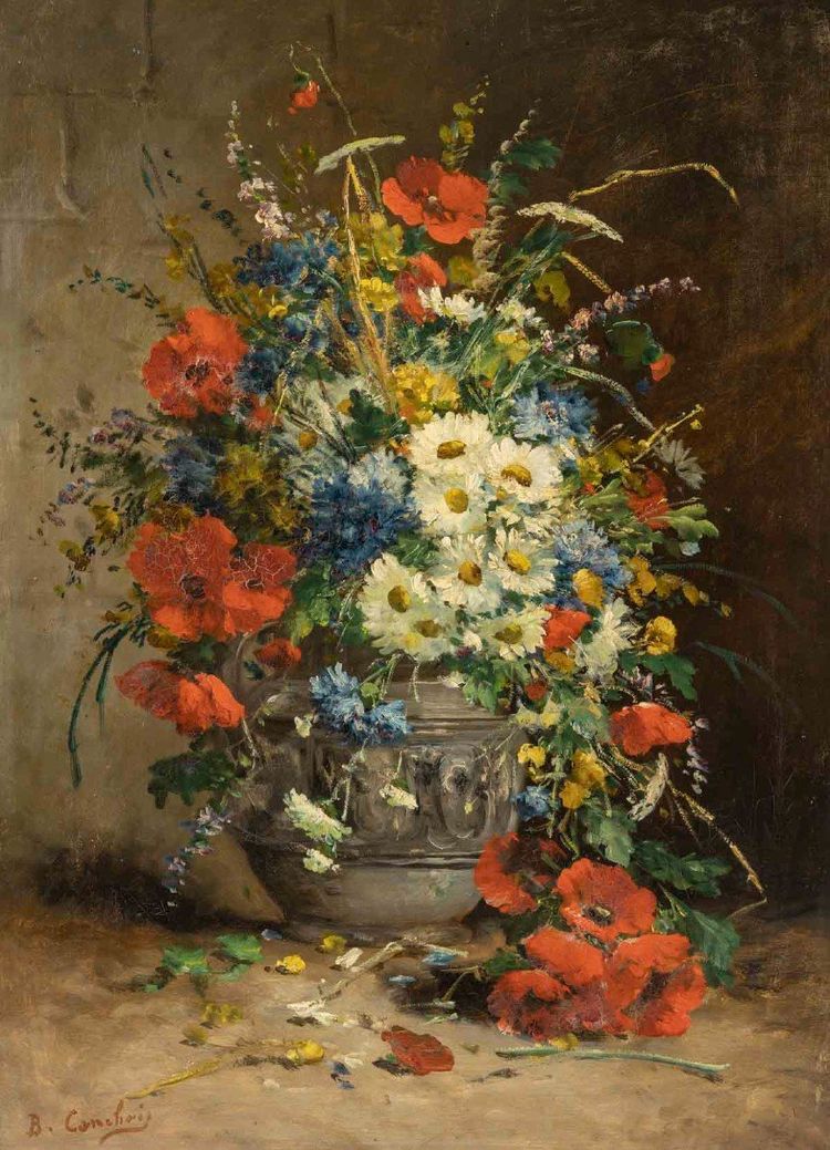 Coppia di dipinti floreali di Henri Cauchois