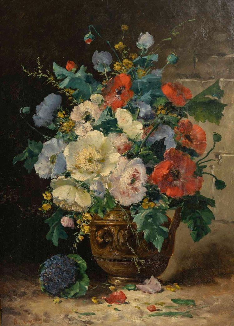 Coppia di dipinti floreali di Henri Cauchois
