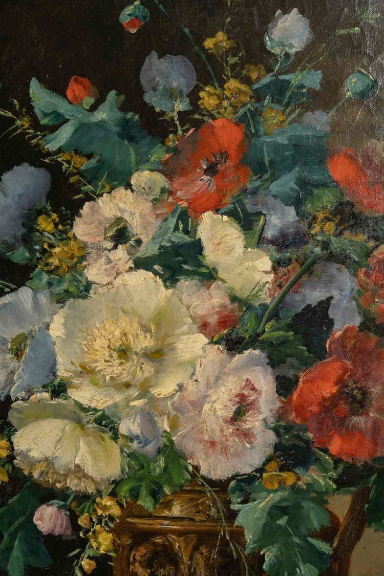 Coppia di dipinti floreali di Henri Cauchois