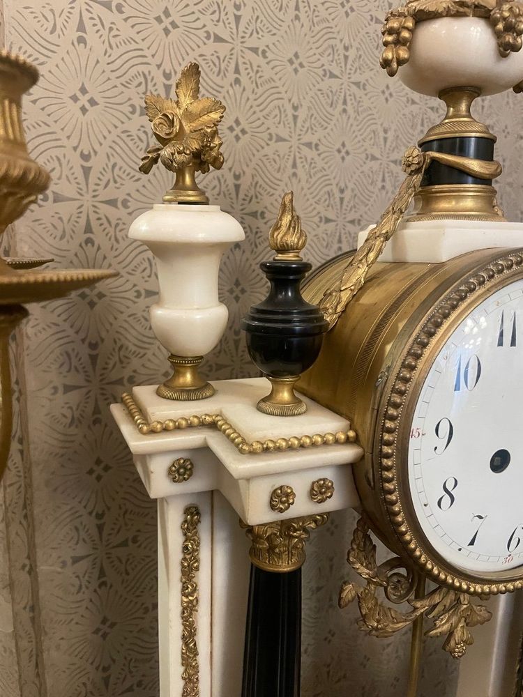 Louis XVI Style Bronze and Marble Mantel Clock