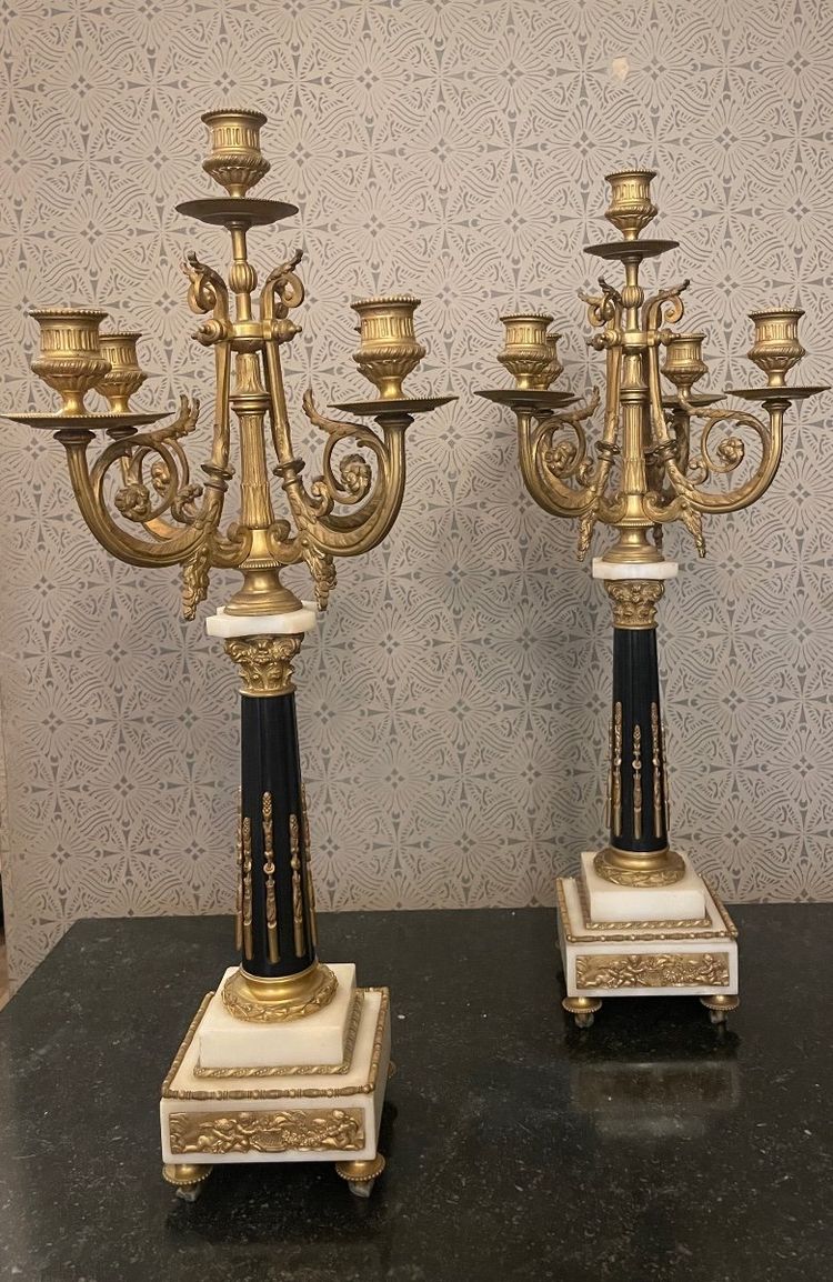 Louis XVI Style Bronze and Marble Mantel Clock