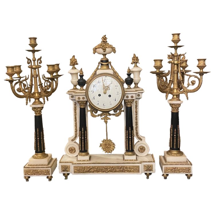 Louis XVI Style Bronze and Marble Mantel Clock