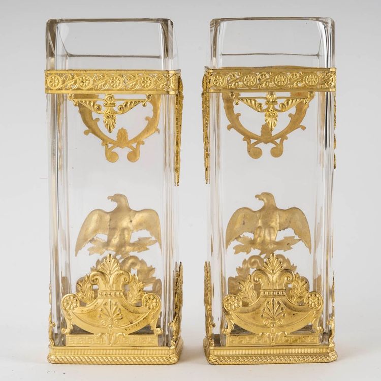 A Pair of Crystal Vases with Gilt Bronze Ornamentation, Late 19th Century