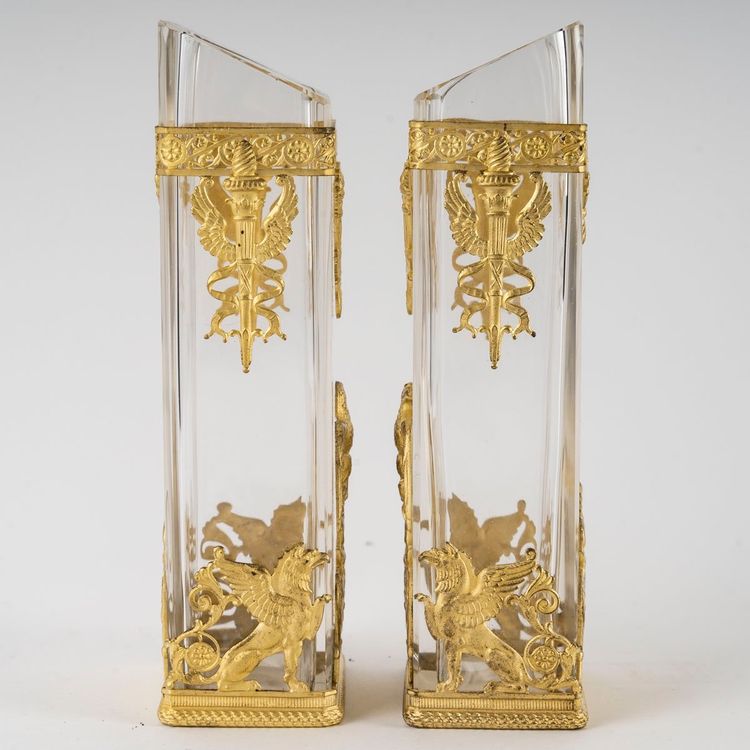 A Pair of Crystal Vases with Gilt Bronze Ornamentation, Late 19th Century
