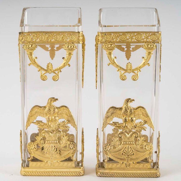 A Pair of Crystal Vases with Gilt Bronze Ornamentation, Late 19th Century