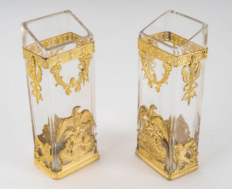 A Pair of Crystal Vases with Gilt Bronze Ornamentation, Late 19th Century