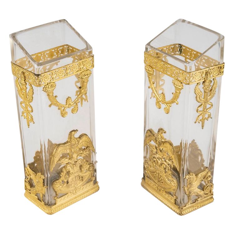 A Pair of Crystal Vases with Gilt Bronze Ornamentation, Late 19th Century