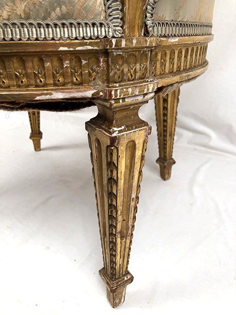 Armchair in carved and gilded wood, Louis XVI style, circa 1900