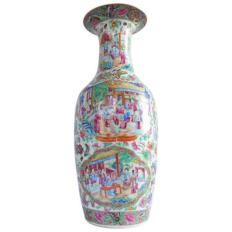 Vaso molto grande in porcellana policroma e dorata di Canton - Cina, XIX secolo - 65 cm