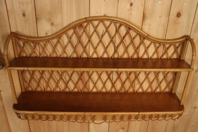 Grande coppia di mensole da parete in rattan attribuite a Audoux Minnet