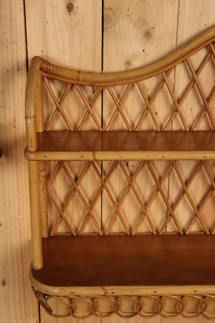 Grande coppia di mensole da parete in rattan attribuite a Audoux Minnet