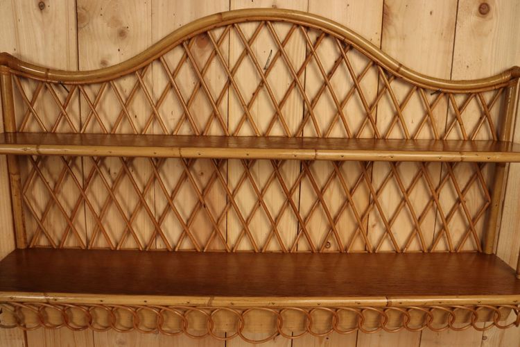 Grande coppia di mensole da parete in rattan attribuite a Audoux Minnet