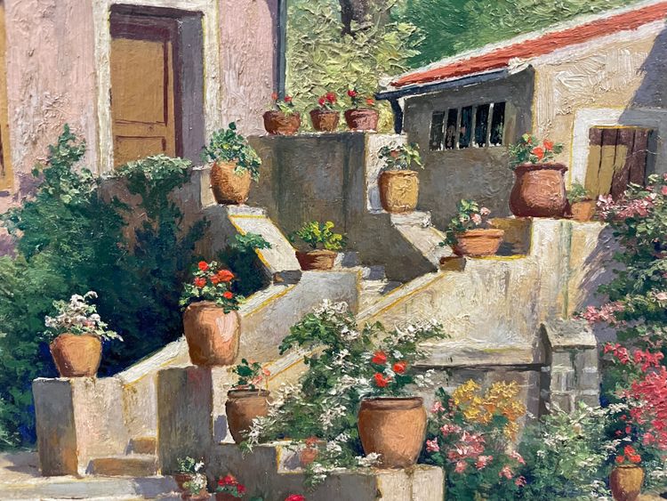 Pauline Elisabeth DELACROIX GARNIER - Villa Et Jardin Fleuri Huile Sur Toile