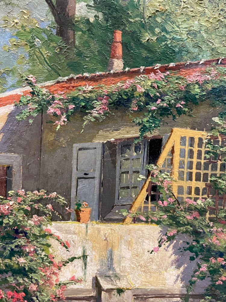 Pauline Elisabeth DELACROIX GARNIER - Villa Et Jardin Fleuri Huile Sur Toile