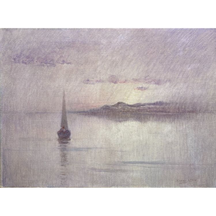 Suzanne Adam-laurens Dite Nanny (1861-1915) Marine, Coucher De Soleil, Effets De Rose Et Mauve