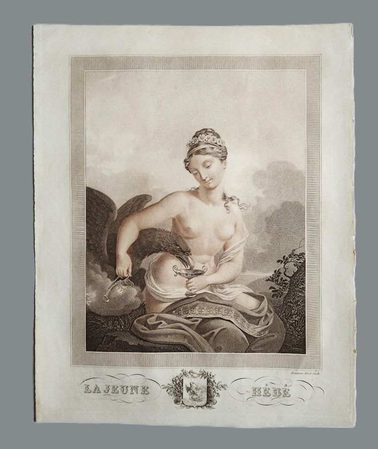 Hebe Goddess Of Youth Mythological Engraving Empire Period By Bosselman 19th C Etching 