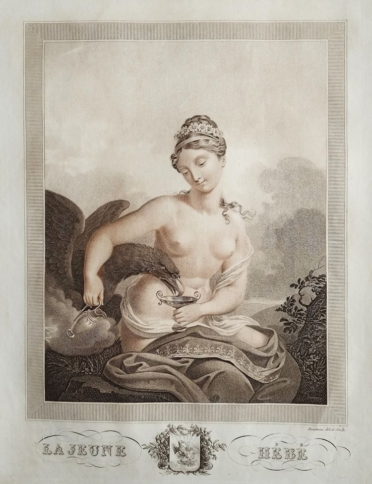 Hebe Goddess Of Youth Mythological Engraving Empire Period By Bosselman 19th C Etching 