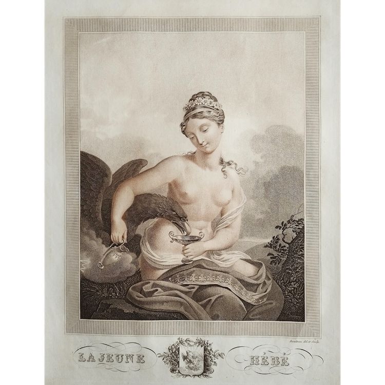Hebe Goddess Of Youth Mythological Engraving Empire Period By Bosselman 19th C Etching 