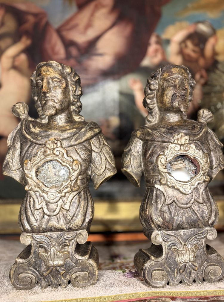 Pair Of Reliquary Bust St John The Baptist And St Francis - 18th century