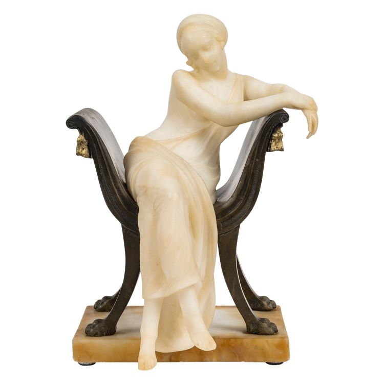 Scultura in alabastro e bronzo del periodo Art Nouveau