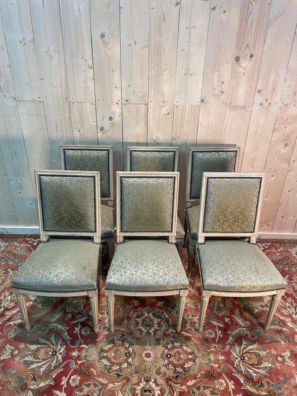 Set di 6 sedie Luigi XVI. beige rechampi