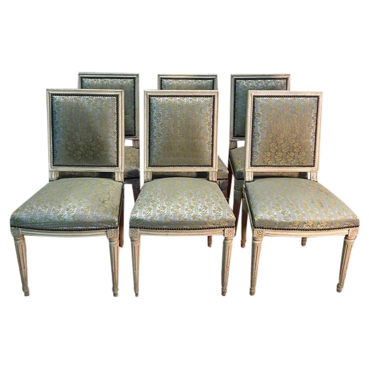 Set di 6 sedie Luigi XVI. beige rechampi