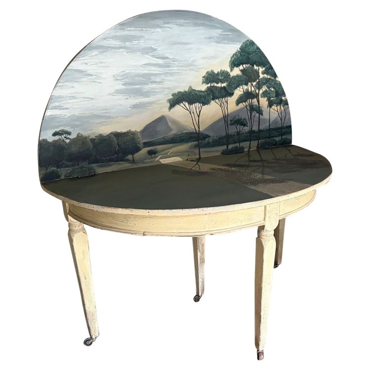 Table console demi lune datant du 18e siècle directoire patinée avec une peinture 