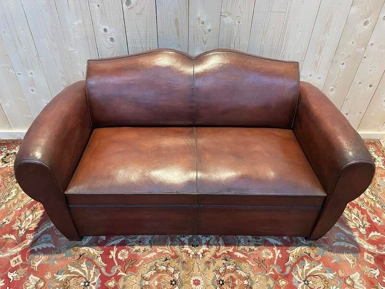 Art-Deco-Schlafsofa aus Leder