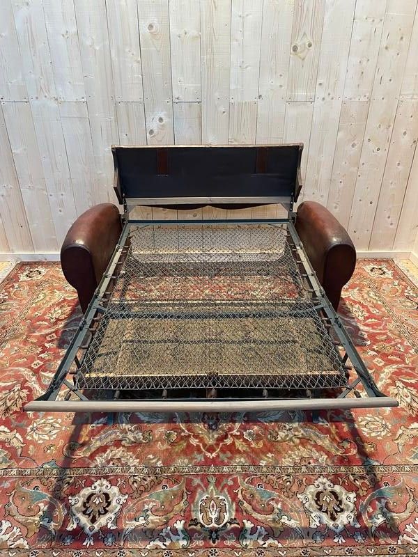 Art-Deco-Schlafsofa aus Leder