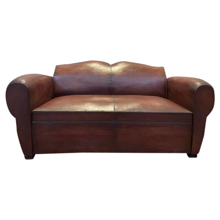 Art-Deco-Schlafsofa aus Leder