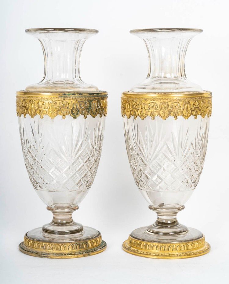 A Pair of Late 19th Century Crystal and Gilt Bronze Vases