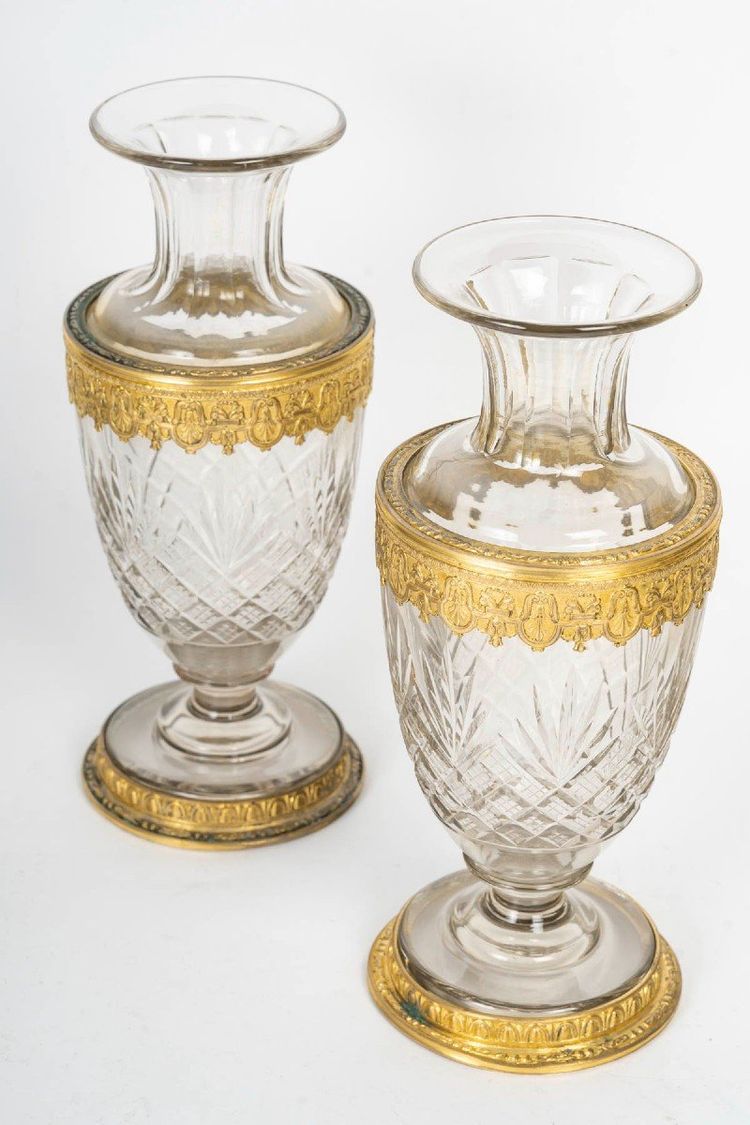 A Pair of Late 19th Century Crystal and Gilt Bronze Vases