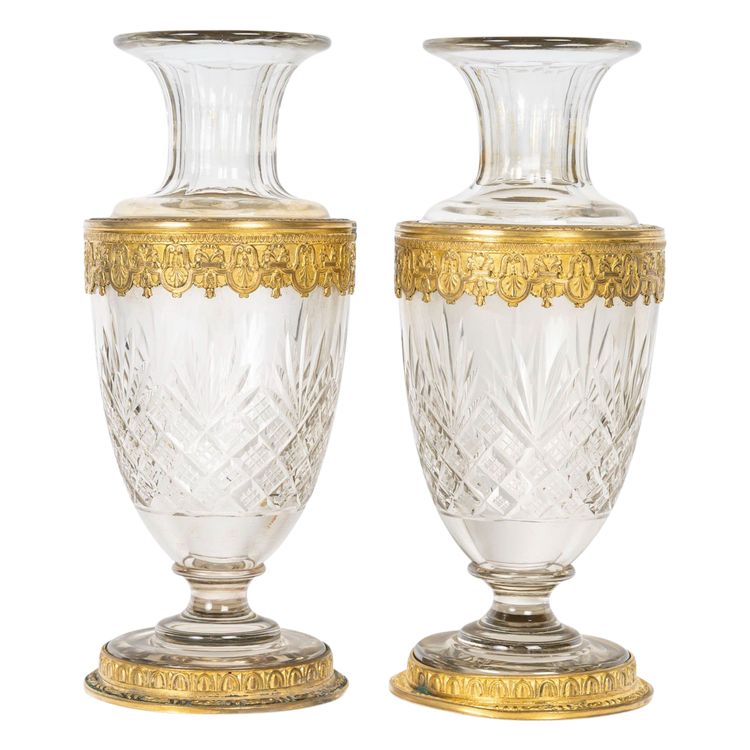 A Pair of Late 19th Century Crystal and Gilt Bronze Vases