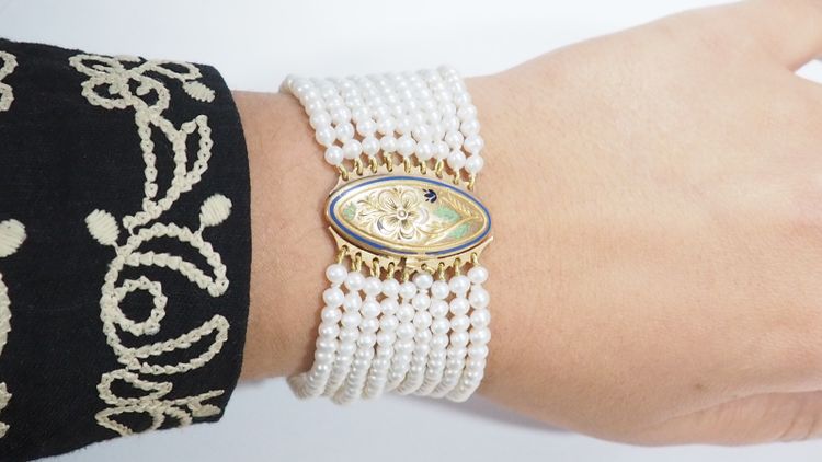 Bracelet Ancien 9 Rangs De Perles De Culture Et Or Jaune