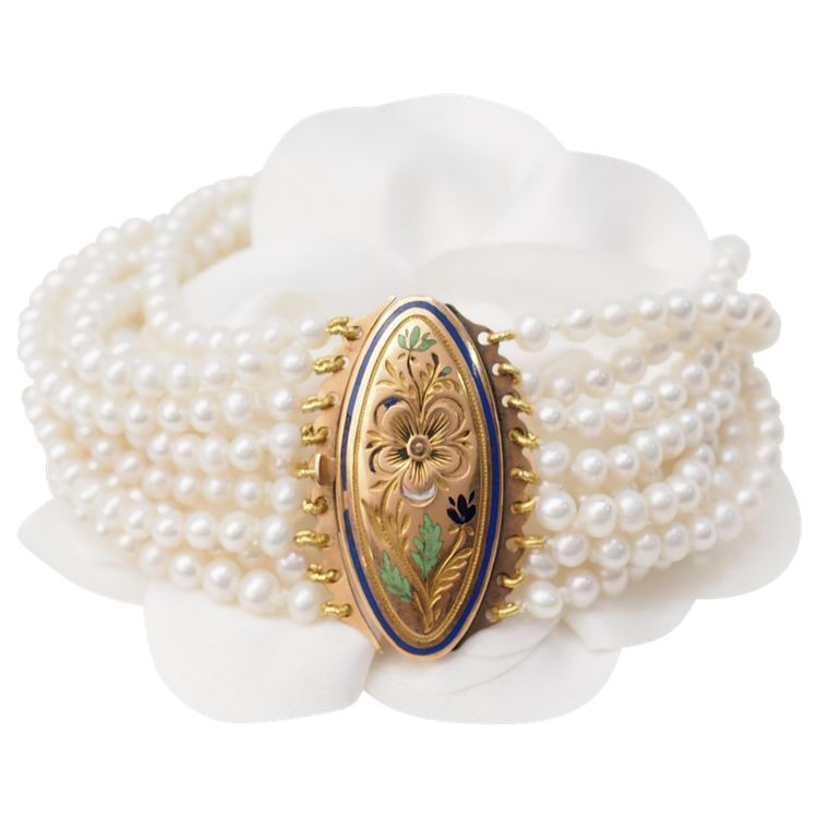 Bracelet Ancien 9 Rangs De Perles De Culture Et Or Jaune