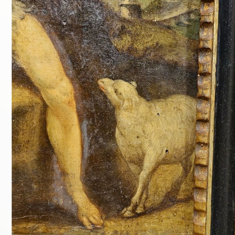 Antikes Gemälde auf Holz Johannes der Täufer 18. Jahrhundert