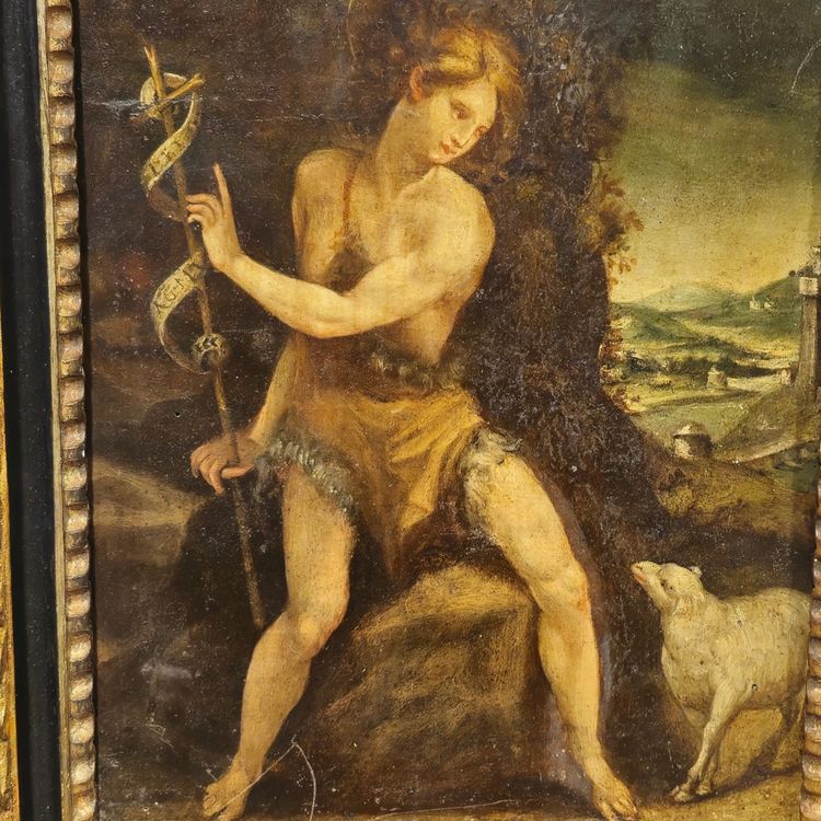 Antikes Gemälde auf Holz Johannes der Täufer 18. Jahrhundert