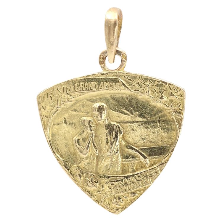 Pendentif Grand Amour Art Nouveau En Or 18 Karats, Edmond Rostand, Bijou Ancien