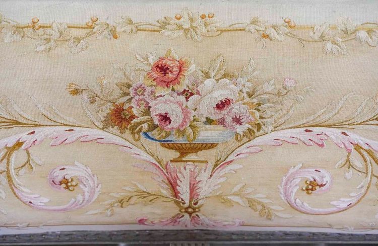 A large Aubusson sofa in carved, lacquered and gilded wood, late 19th century