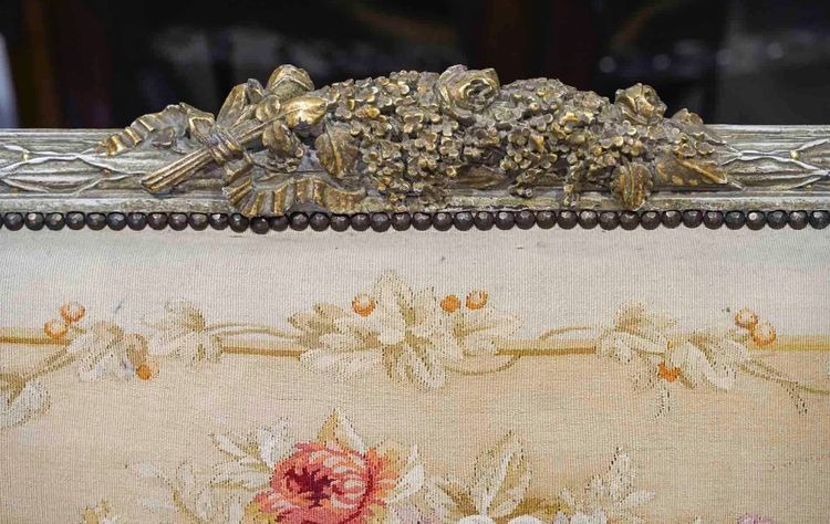 A large Aubusson sofa in carved, lacquered and gilded wood, late 19th century