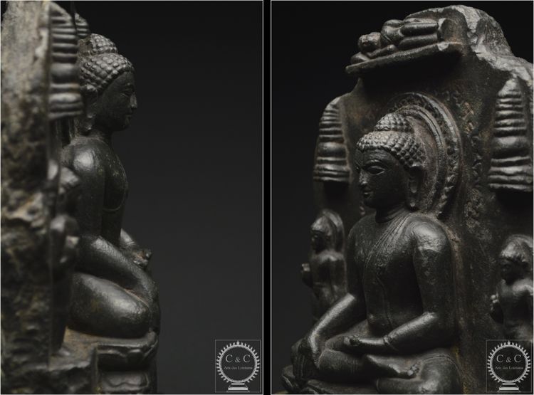 Inde, Dynastie Pāla-Sena, Xème-XIIème siècle, Fragment de stèle en pierre représentant Bouddha