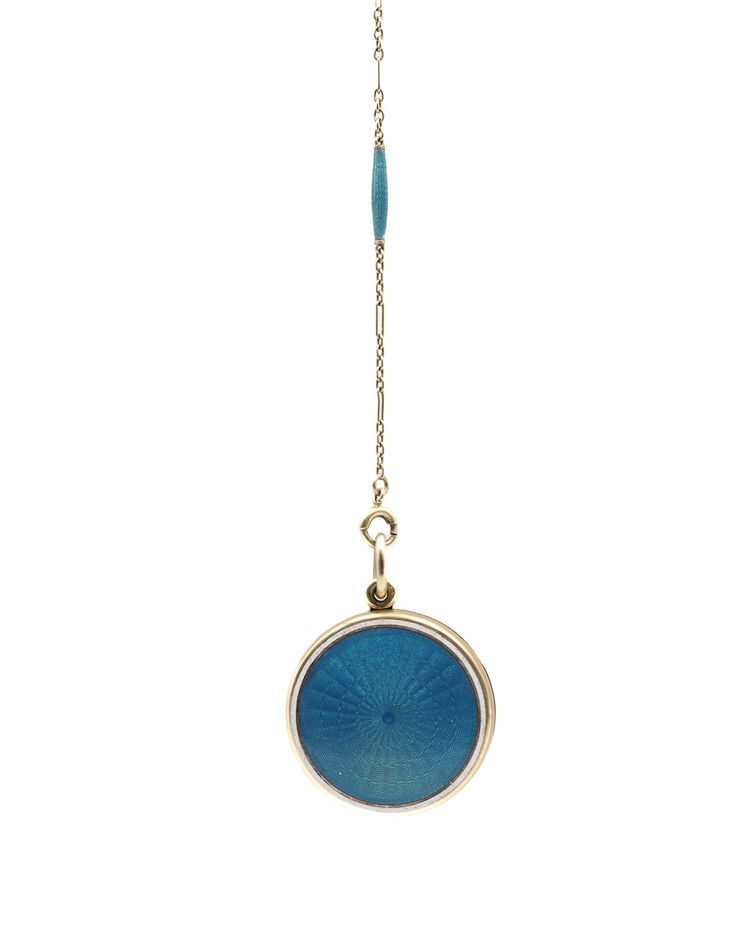 Collier Porte Photo Email En Or 14 Karats, émail Guilloché, Bijou Ancien, Porte-photo
