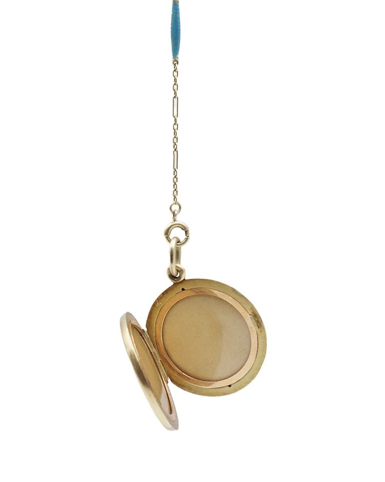 Collier Porte Photo Email En Or 14 Karats, émail Guilloché, Bijou Ancien, Porte-photo