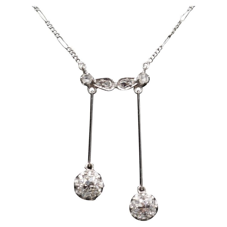 Collier Négligé Diamants Taille Ancienne 1 carat Et Diamants Taille Rose, Or Blanc 18 Carats.