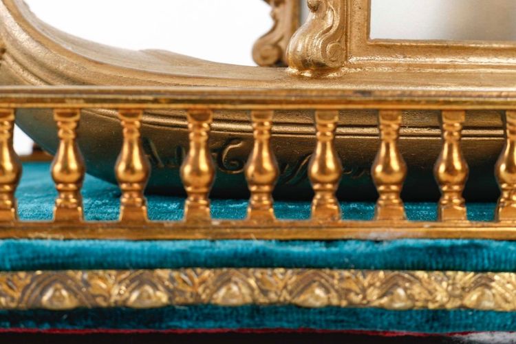 A Romantic Biscuit and Art Nouveau Gilt Metal Lamp